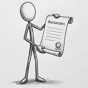 Ein Mensch hält eine Urkunde einer bestandenen Prüfung in der Hand.